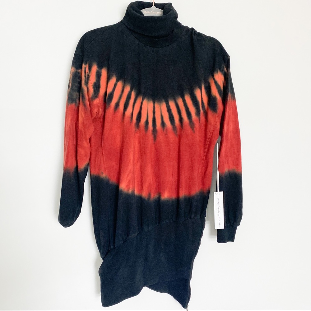 NWT YOUNG FABULOUS AND BROKE Asymmetrical Tie Dye Turtleneck Sweater Dress XS